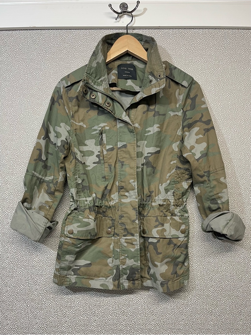 M Love Tree Camouflage Field Jacket with Cinched Waist